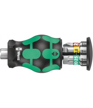 Kraftform Kompakt Stubby Magazin 1 короткая Отвёртка-битодержатель с битами, магнит, 6 пр., PH 1/2; TORX TX 15/20/25; SL 0.8 x 5.5 Wera WE-008873