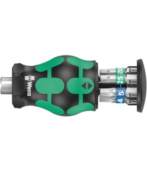 Kraftform Kompakt Stubby Magazin 3 короткая Отвёртка-битодержатель с битами, магнит, 6 пр., TORX TX 15/20/25, шестигранник: 3.0/4.0/5.0 Wera WE-008875