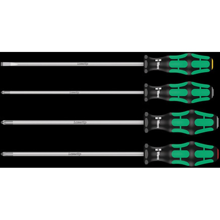 335/350/355/4 Kraftform Plus Lasertip Набор отвёрток, длинных, 4 пр., PH 2x200, PZ 1x200/2x200, SL 1.0x5.5x200 Wera WE-347736